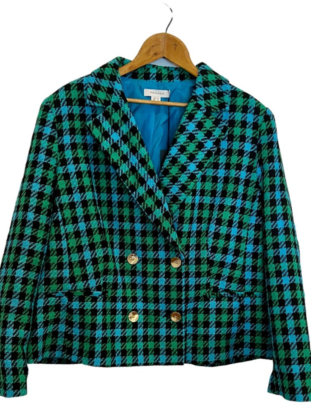 Primark Teal & Black Houndstooth Double-Breasted Blazer